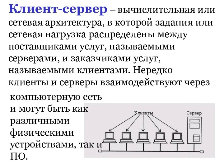 Клиент-сервер — вычислительная или сетевая архитектура, в которой задания или сетевая