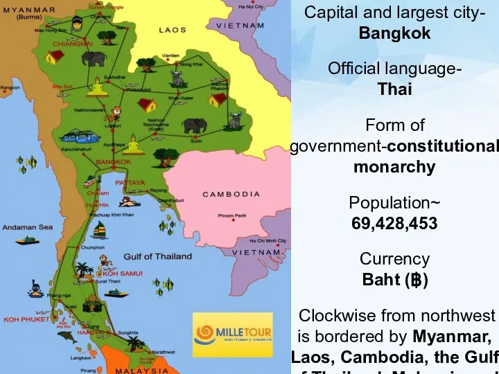 Capital and largest city- Bangkok Official language- Thai Form of government-constitutional