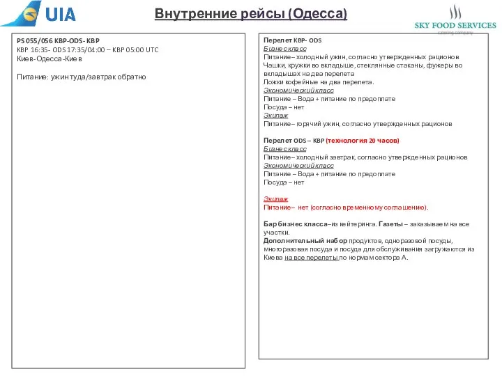 Внутренние рейсы (Одесса) PS 055/056 KBP-ODS- KBP KBP 16:35- ODS 17:35/04:00