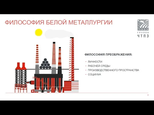 ФИЛОСОФИЯ БЕЛОЙ МЕТАЛЛУРГИИ ЛИЧНОСТИ РАБОЧЕЙ СРЕДЫ ПРОИЗВОДСТВЕННОГО ПРОСТРАНСТВА СОЦИУМА ФИЛОСОФИЯ ПРЕОБРАЖЕНИЯ: