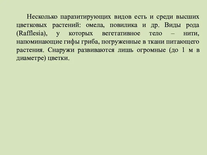 Несколько паразитирующих видов есть и среди высших цветковых растений: омела, повилика