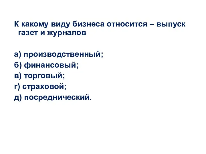 К какому виду бизнеса относится – выпуск газет и журналов а)