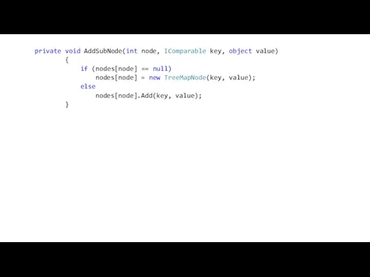 private void AddSubNode(int node, IComparable key, object value) { if (nodes[node]