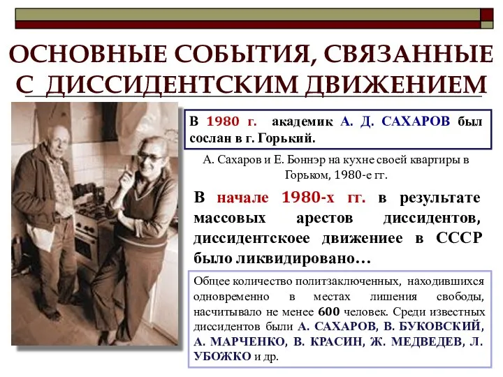 ОСНОВНЫЕ СОБЫТИЯ, СВЯЗАННЫЕ С ДИССИДЕНТСКИМ ДВИЖЕНИЕМ В 1980 г. академик А.