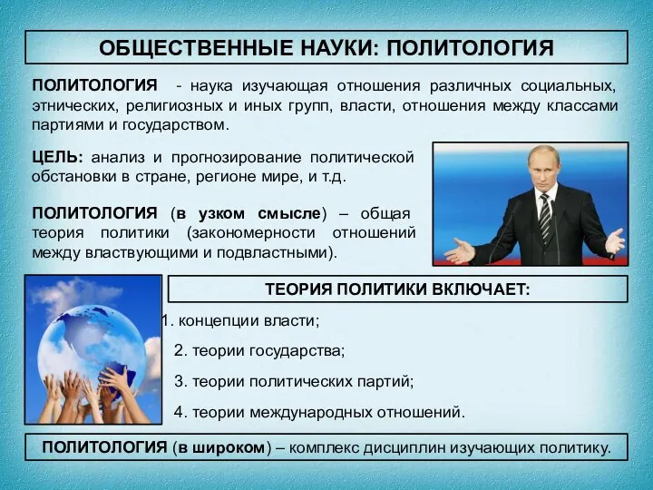 ОБЩЕСТВЕННЫЕ НАУКИ: ПОЛИТОЛОГИЯ ПОЛИТОЛОГИЯ - наука изучающая отношения различных социальных, этнических,