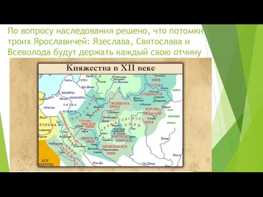 По вопросу наследования решено, что потомки троих Ярославичей: Язеслава, Святослава и