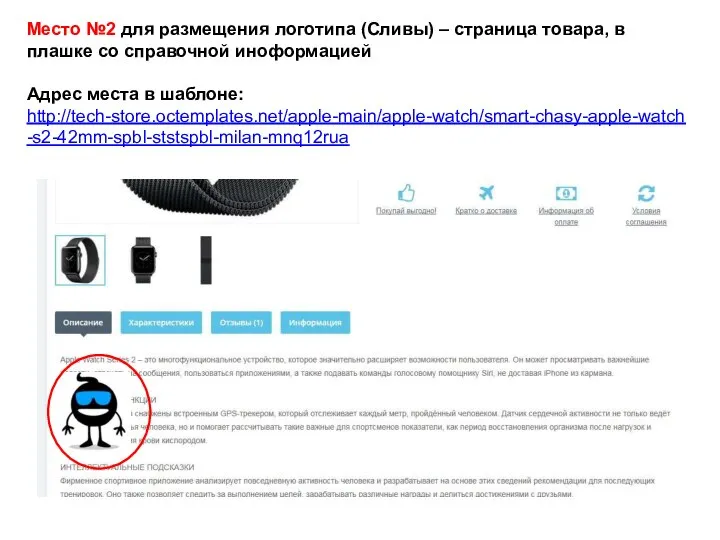 Место №2 для размещения логотипа (Сливы) – страница товара, в плашке