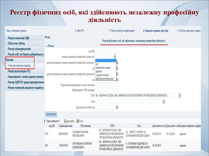 Реєстр фізичних осіб, які здійснюють незалежну професійну діяльність