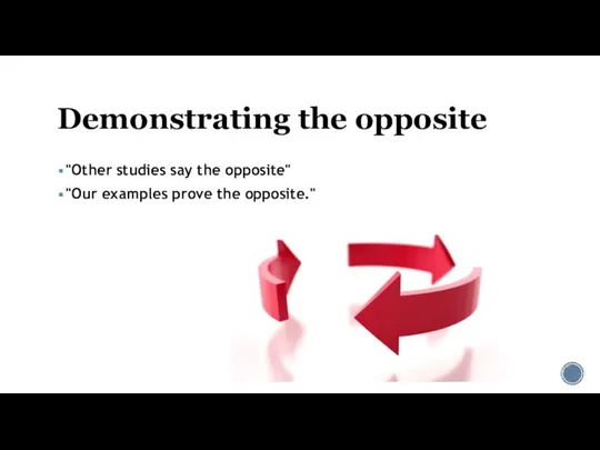 Demonstrating the opposite "Other studies say the opposite" "Our examples prove the opposite."