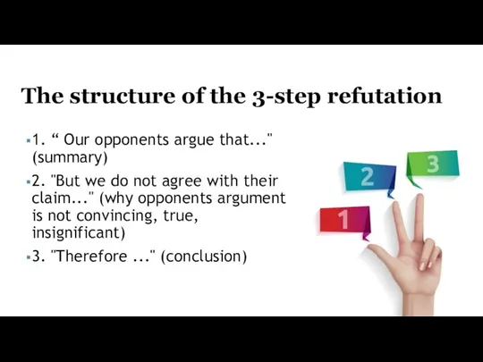 The structure of the 3-step refutation 1. “ Our opponents argue