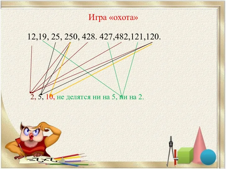 Игра «охота» 12,19, 25, 250, 428. 427,482,121,120. 2, 5, 10, не