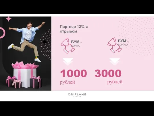 Партнер 12% с отрывом БУМ – БОНУС БУМ – БОНУС+ рублей 1000 3000 рублей