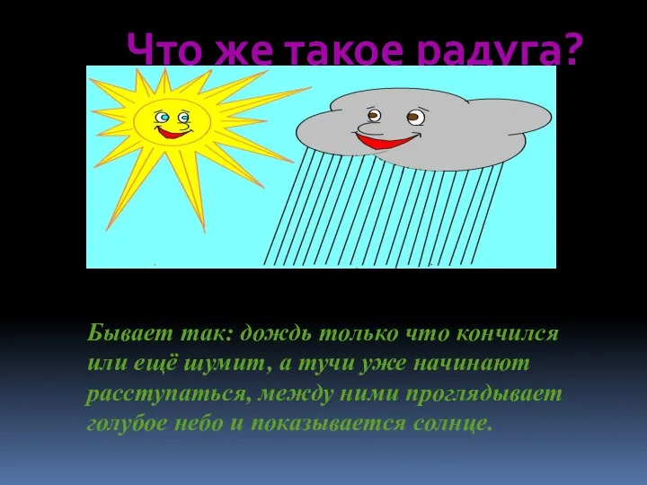 Что же такое радуга? Бывает так: дождь только что кончился или