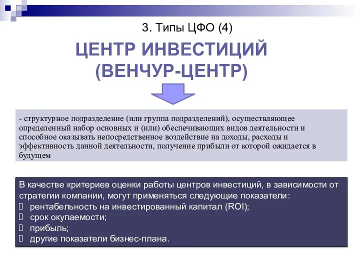 - структурное подразделение (или группа подразделений), осуществляющее определенный набор основных и