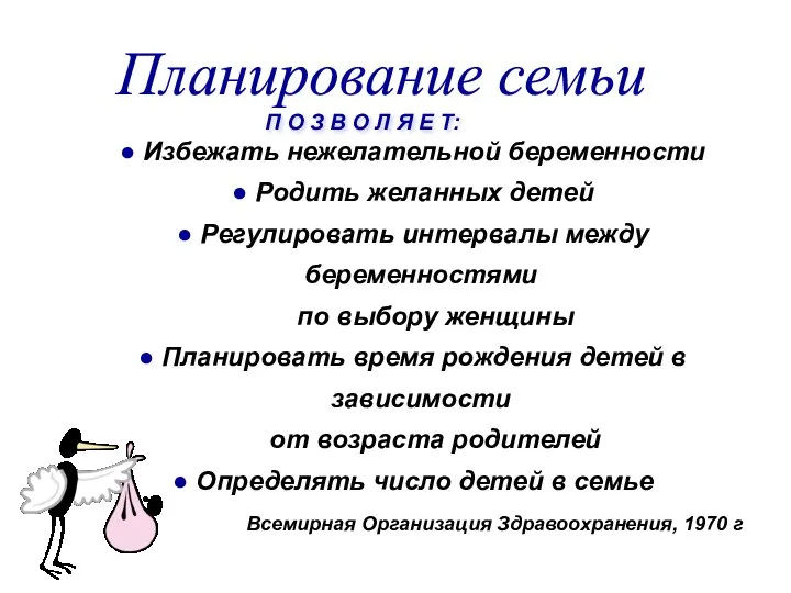 Планирование семьи Избежать нежелательной беременности Родить желанных детей Регулировать интервалы между