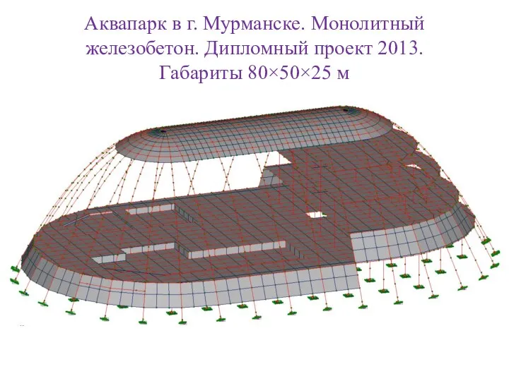 Аквапарк в г. Мурманске. Монолитный железобетон. Дипломный проект 2013. Габариты 80×50×25 м