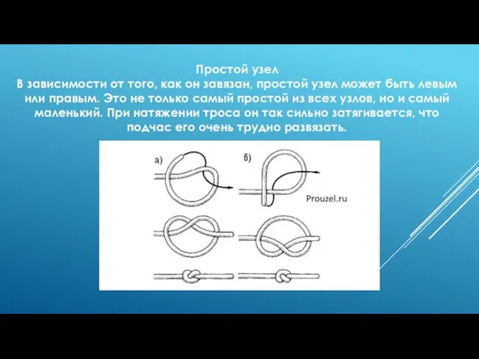 Простой узел В зависимости от того, как он завязан, простой узел