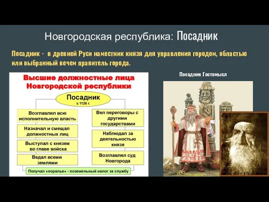 Новгородская республика: Посадник Посадник - в древней Руси наместник князя для