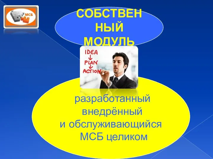 СОБСТВЕННЫЙ МОДУЛЬ разработанный внедрённый и обслуживающийся МСБ целиком