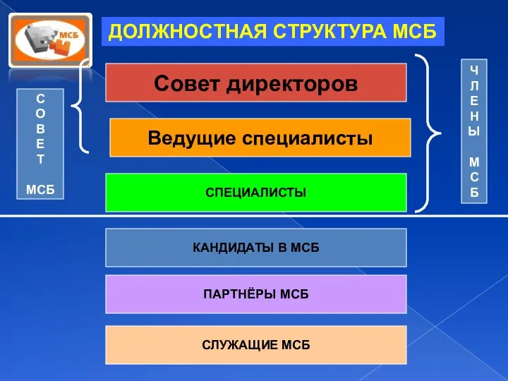 ДОЛЖНОСТНАЯ СТРУКТУРА МСБ СЛУЖАЩИЕ МСБ ПАРТНЁРЫ МСБ КАНДИДАТЫ В МСБ СПЕЦИАЛИСТЫ