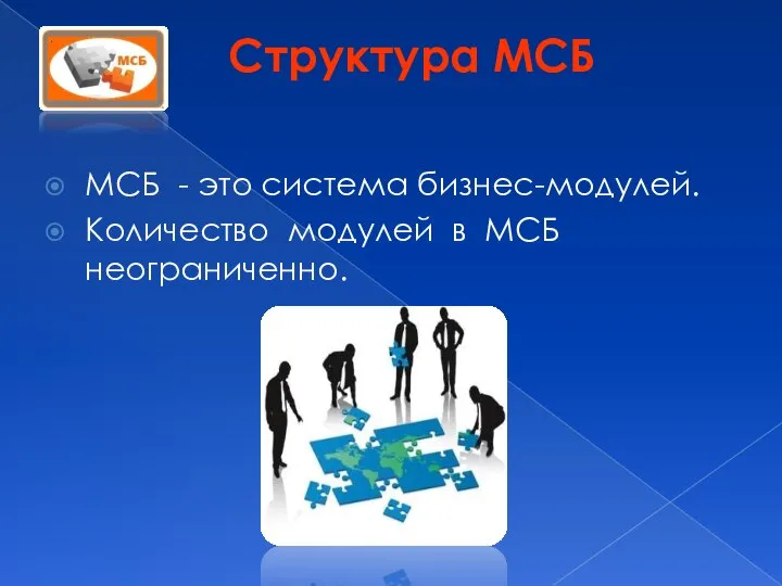 Структура МСБ МСБ - это система бизнес-модулей. Количество модулей в МСБ неограниченно.