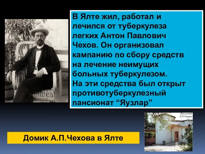 В Ялте жил, работал и лечился от туберкулеза легких Антон Павлович