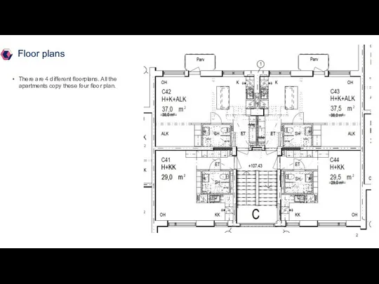 Floor plans There are 4 different floorplans. All the apartments copy these four floor plan.