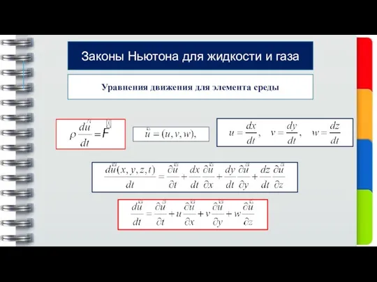 Уравнения движения для элемента среды Законы Ньютона для жидкости и газа