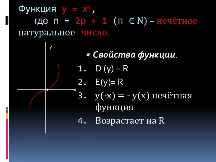 Функция у = хⁿ, где n = 2р + 1 (п
