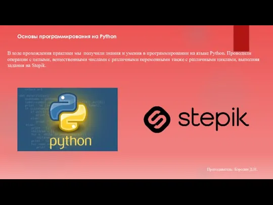 Основы программирования на Python В ходе прохождения практики мы получили знания