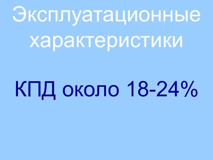 Эксплуатационные характеристики КПД около 18-24%