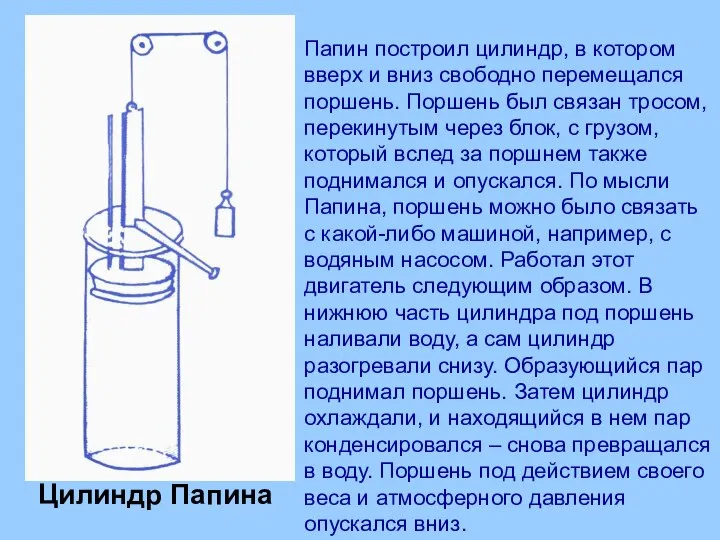 Цилиндр Папина Папин построил цилиндр, в котором вверх и вниз свободно