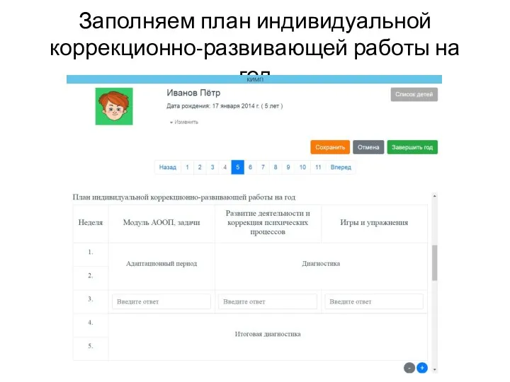 Заполняем план индивидуальной коррекционно-развивающей работы на год