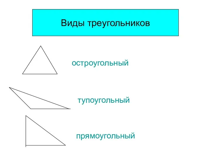 Виды треугольников остроугольный тупоугольный прямоугольный Виды треугольников