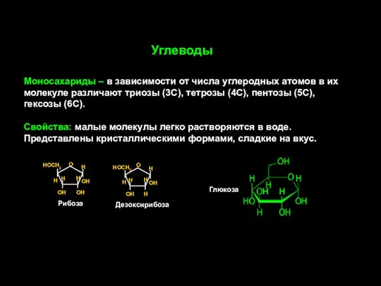 Моносахариды – в зависимости от числа углеродных атомов в их молекуле