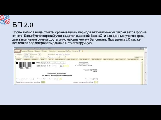 БП 2.0 После выбора вида отчета, организации и периода автоматически открывается