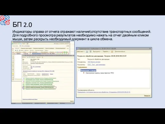 БП 2.0 Индикаторы справа от отчета отражают наличие\отсутствие транспортных сообщений. Для