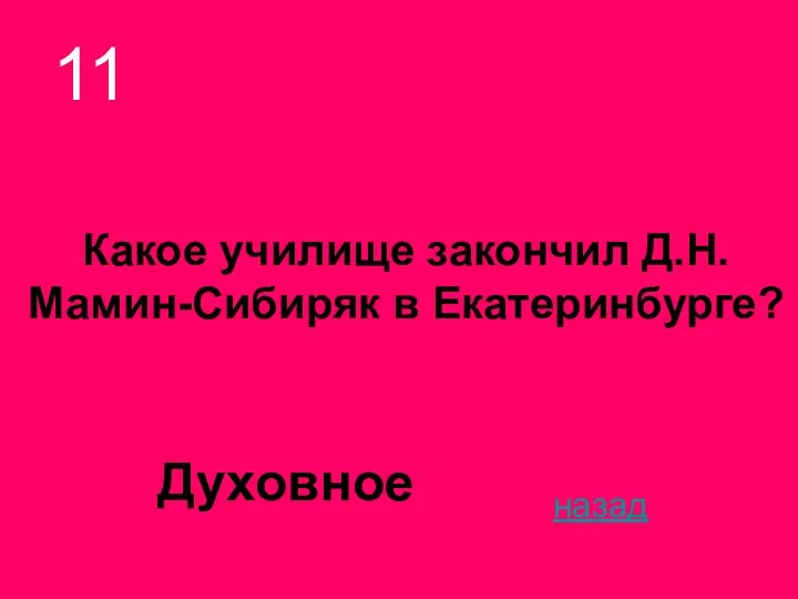 Какое училище закончил Д.Н. Мамин-Сибиряк в Екатеринбурге? 11 назад Духовное