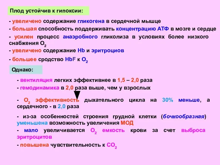 Плод устойчив к гипоксии: - увеличено содержание гликогена в сердечной мышце