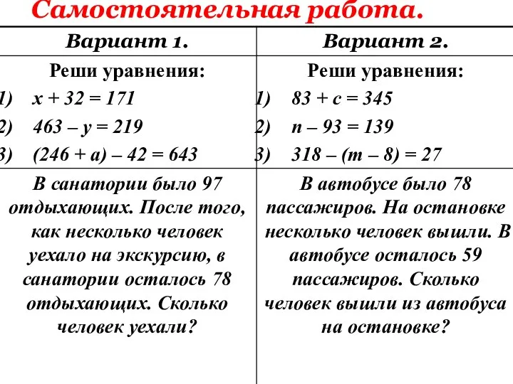 Самостоятельная работа.