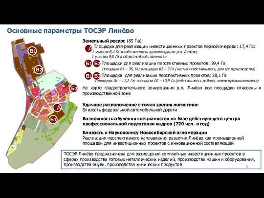 Основные параметры ТОСЭР Линёво Земельный ресурс (85 Га): Площадка для реализации