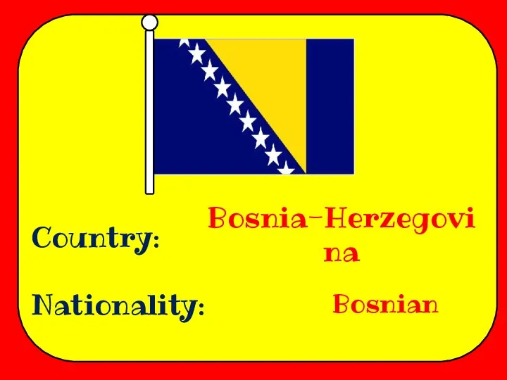 Country: Nationality: Bosnia-Herzegovina Bosnian