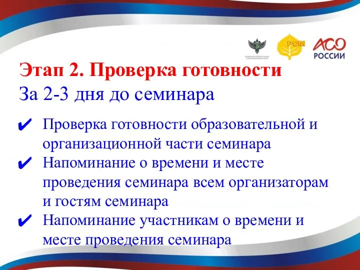 Проверка готовности образовательной и организационной части семинара Напоминание о времени и