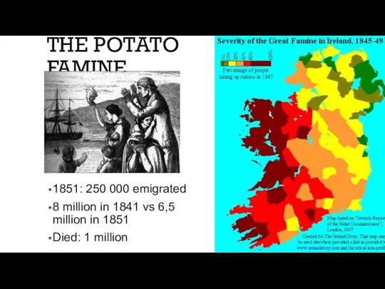 THE POTATO FAMINE 1851: 250 000 emigrated 8 million in 1841