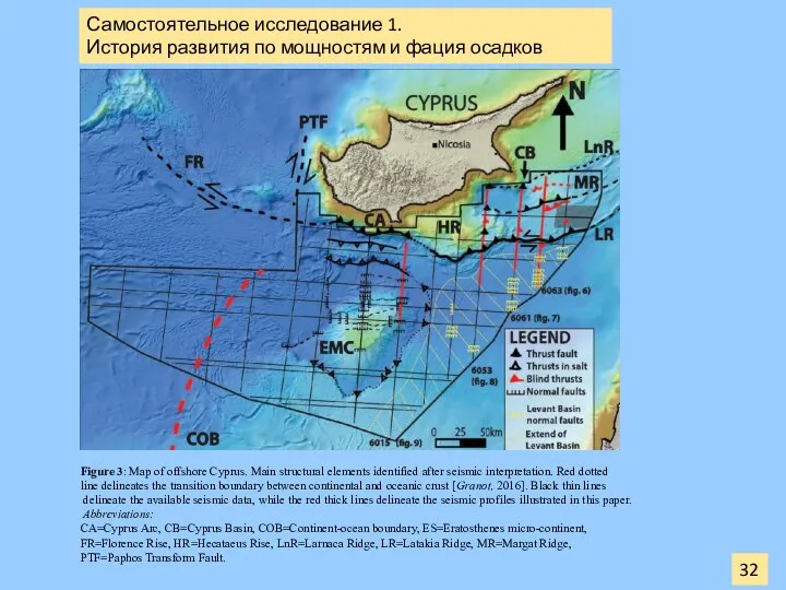 Figure 3: Map of offshore Cyprus. Main structural elements identified after
