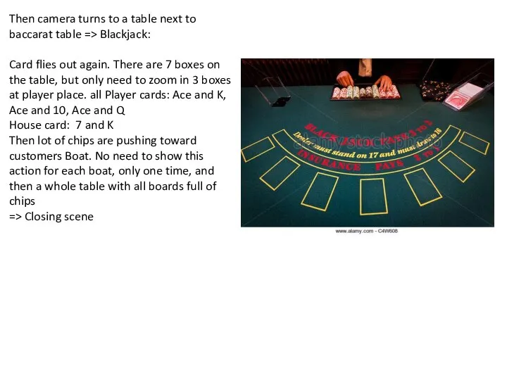 Then camera turns to a table next to baccarat table =>