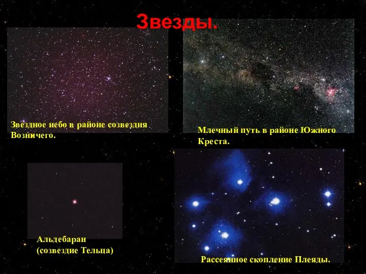 Рассеянное скопление Плеяды. Альдебаран (созвездие Тельца) Млечный путь в районе Южного