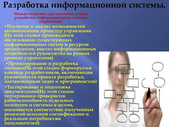 Разработка информационной системы. Можно выделить три основных стадии разработки информационной системы