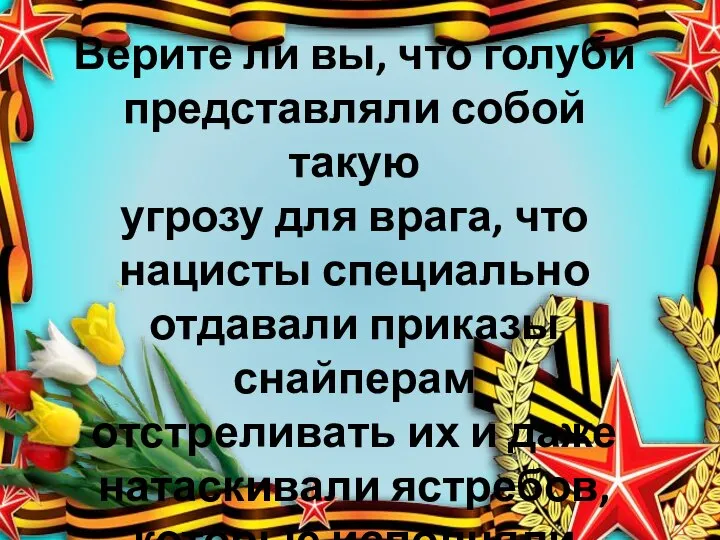 Верите ли вы, что голуби представляли собой такую угрозу для врага,