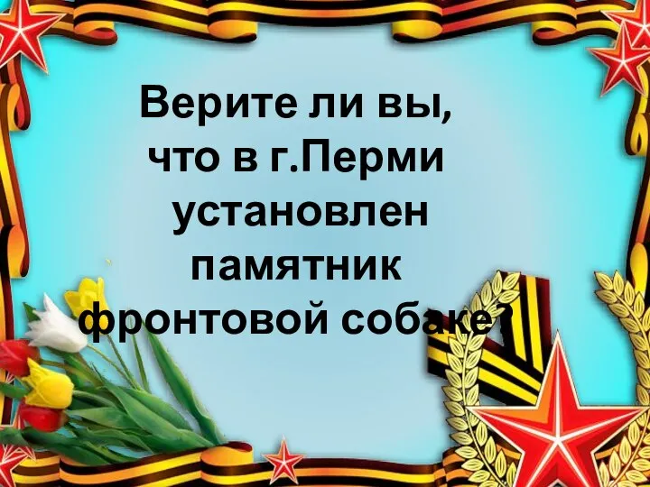 Верите ли вы, что в г.Перми установлен памятник фронтовой собаке?